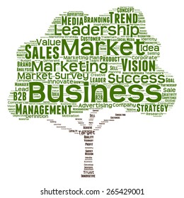 Vector concept or conceptual green tree word cloud or wordcloud on white background as metaphor to business, trend, media, focus, market, value, product, advertising, leadership customer or corporate