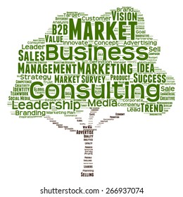 Vector concept or conceptual green tree word cloud or wordcloud on white background as metaphor to business, trend, media, focus, market, value, product, advertising, leadership customer or corporate