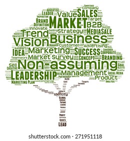 Vector concept or conceptual green tree word cloud or wordcloud on white background as metaphor to business, trend, media, focus, market, value, product, advertising, leadership customer or corporate
