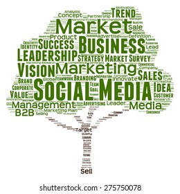 Vector concept or conceptual green tree word cloud or wordcloud on white background as metaphor to business, trend, media, focus, market, value, product, advertising, leadership customer or corporate
