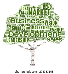 Vector concept or conceptual green tree word cloud or wordcloud on white background as metaphor to business, trend, media, focus, market, value, product, advertising, leadership customer or corporate