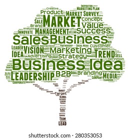 Vector concept or conceptual green tree word cloud or wordcloud on white background as metaphor to business, trend, media, focus, market, value, product, advertising, leadership customer or corporate