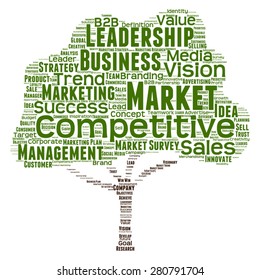Vector concept or conceptual green tree word cloud or wordcloud on white background as metaphor to business, trend, media, focus, market, value, product, advertising, leadership customer or corporate