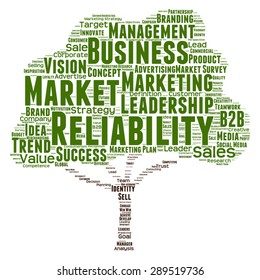 Vector concept or conceptual green tree word cloud or wordcloud on white background as metaphor to business, trend, media, focus, market, value, product, advertising, leadership customer or corporate