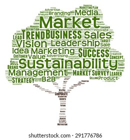 Vector concept or conceptual green tree word cloud or wordcloud on white background as metaphor to business, trend, media, focus, market, value, product, advertising, leadership customer or corporate