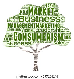 Vector concept or conceptual green tree word cloud or wordcloud on white background as metaphor to business, trend, media, focus, market, value, product, advertising, leadership customer or corporate