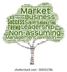 Vector concept or conceptual green tree word cloud or wordcloud on white background as metaphor to business, trend, media, focus, market, value, product, advertising, leadership customer or corporate