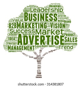 Vector concept or conceptual green tree word cloud or wordcloud on white background as metaphor to business, trend, media, focus, market, value, product, advertising, leadership customer or corporate