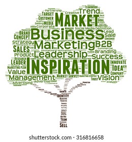 Vector concept or conceptual green tree word cloud or wordcloud on white background as metaphor to business, trend, media, focus, market, value, product, advertising, leadership customer or corporate