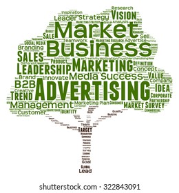 Vector concept or conceptual green tree word cloud or wordcloud on white background as metaphor to business, trend, media, focus, market, value, product, advertising, leadership customer or corporate
