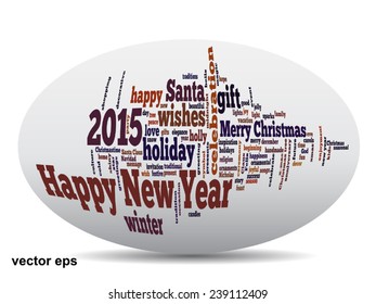 Concepto vectorial o concepto Feliz Año Nuevo 2015 Navidad abstracto vacaciones nubes de texto aislado en segundo plano, metáfora a feliz, celebrar, víspera, festivo, futuro, alegría, diciembre, deseo, alegría Santa