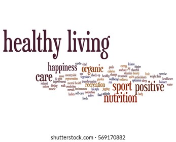 Vector concept  conceptual healthy living positive nutrition or sport abstract word cloud isolated on background metaphor to happiness, care, organic, recreation workout, beauty, vital healthcare spa