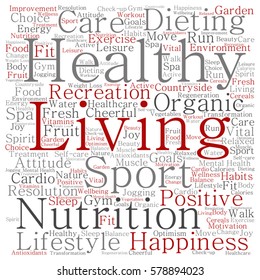 Vector concept or conceptual healthy living positive nutrition or sport square word cloud isolated on background metaphor to happiness, care, organic, recreation workout, beauty, vital healthcare spa