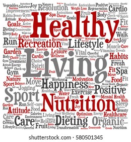 Vector concept or conceptual healthy living positive nutrition or sport square word cloud isolated on background metaphor to happiness, care, organic, recreation workout, beauty, vital healthcare spa