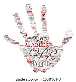 Vector concept conceptual hr or human resources career management hand print stamp word cloud isolated background. Collage of workplace, development, hiring success, competence goal, corporate or job