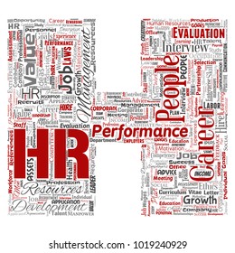 Vector Concept Conceptual Hr Or Human Resources Career Management Letter Font H Word Cloud Isolated Background. Collage Of Workplace, Development, Hiring Success, Competence Goal, Corporate Or Job