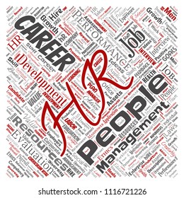 Vector concept conceptual hr or human resources career management square red word cloud isolated background. Collage of workplace, development, hiring success, competence goal, corporate or job