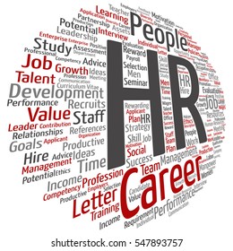 Vector concept conceptual hr or human resources management abstract word cloud isolated on background metaphor to workplace, development, career, success, hiring, competence, goal, corporate or job