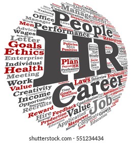 Vector concept conceptual hr or human resources management abstract word cloud isolated on background metaphor to workplace, development, career, success, hiring, competence, goal, corporate or job