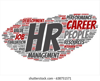 Concepto vectorial hr conceptual para la gestión de la carrera de los recursos humanos nube de palabras cuadradas aisladas en segundo plano. Collage del lugar de trabajo, desarrollo, éxito en la contratación, objetivo de competencia, texto corporativo o laboral