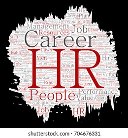 Vector concept conceptual hr or human resources career management brush or paper word cloud isolated background. Collage of workplace, development, hiring success, competence goal, corporate or job