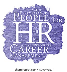 Vector concept conceptual hr or human resources career management brush or paint word cloud isolated background. Collage of workplace, development, hiring success, competence goal, corporate or job