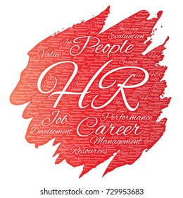 Vector concept conceptual hr or human resources career management brush or paint word cloud isolated background. Collage of workplace, development, hiring success, competence goal, corporate or job