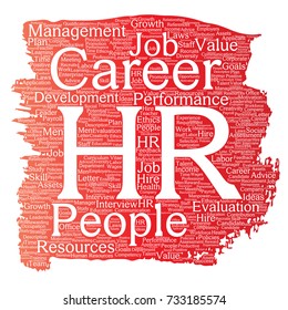 Vector concept conceptual hr or human resources career management brush or paint word cloud isolated background. Collage of workplace, development, hiring success, competence goal, corporate or job