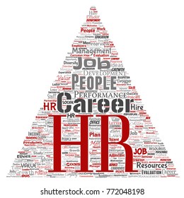 Vector concept conceptual hr or human resources career management letter font H word cloud isolated background. Collage of workplace, development, hiring success, competence goal, corporate or job