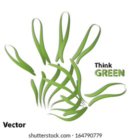 Vektor Concept oder konzeptionelle abstrakte grüne Ökologie für Menschen oder Kinder, handdruckbares Symbol für Blätter einzeln auf weißem Hintergrund, Metapher für Natur, Umwelt, Recycling, Bio, Umwelt, Naturschutz, Ökosystem