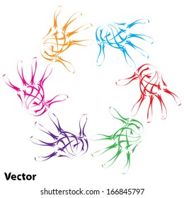 Vector concept or conceptual human child abstract colorful paint hand print circle symbol isolated on white background,metaphor to art,education,school,creative,friendship,unity,team,teamwork or play