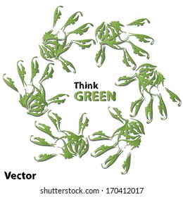 Concepto vectorial o concepto niño niño abstracto ecología verde mano símbolo de las hojas, aislado sobre fondo blanco, metáfora a la naturaleza, medio ambiente, reciclar, bio, conservación, amistad, unidad
