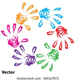 Concepto vectorial o símbolo conceptual de círculo de pintura colorida abstracta infantil humano aislado en fondo blanco, para arte, educación, escuela, creatividad, amistad, unidad, equipo, trabajo en equipo o juego