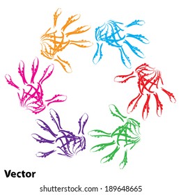 Concepto vectorial o símbolo conceptual de círculo de pintura colorida abstracta infantil humano aislado en fondo blanco, para arte, educación, escuela, creatividad, amistad, unidad, equipo, trabajo en equipo o juego