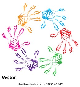 Concepto vectorial o símbolo conceptual de círculo de pintura colorida abstracta infantil humano aislado en fondo blanco, para arte, educación, escuela, creatividad, amistad, unidad, equipo, trabajo en equipo o juego