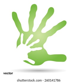 Vector concept or conceptual human or mother and child hand prints painted, isolated on background  for art, care, childhood, family, fun, happy, infant, symbol, kid, love, mom, motherhood or young