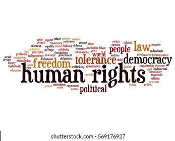 Vector concept or conceptual human rights political freedom or democracy abstract word cloud isolated on background metaphor to humanity world tolerance, law principles, people justice discrimination