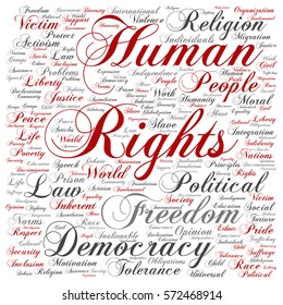 Vector concept or conceptual human rights political freedom or democracy square word cloud isolated on background metaphor to humanity world tolerance, law principles, people justice discrimination