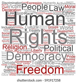 Vector concept or conceptual human rights political freedom or democracy square word cloud isolated on background metaphor to humanity world tolerance, law principles, people justice discrimination