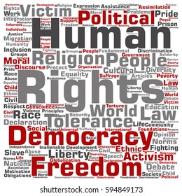 Vector concept or conceptual human rights political freedom or democracy square word cloud isolated on background metaphor to humanity world tolerance, law principles, people justice discrimination