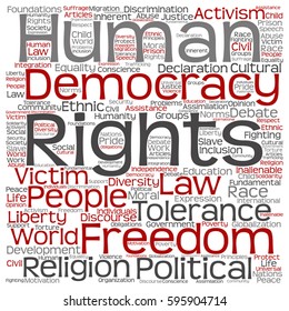 Vector concept or conceptual human rights political freedom or democracy square word cloud isolated on background metaphor to humanity world tolerance, law principles, people justice discrimination