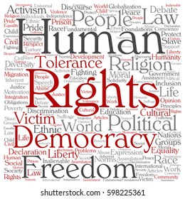 Vector concept or conceptual human rights political freedom or democracy square word cloud isolated on background metaphor to humanity world tolerance, law principles, people justice discrimination