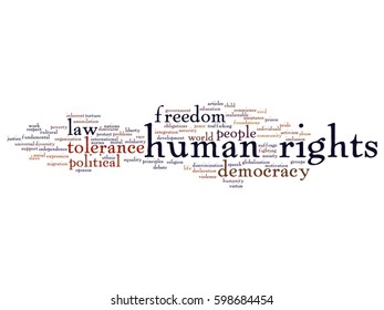 Concepto vectorial o derechos humanos conceptuales libertad política o democracia nubes abstractas de palabras aisladas en metáfora de fondo a la humanidad tolerancia mundial, principios jurídicos, discriminación de la justicia popular