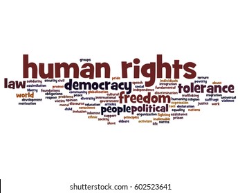 Vector concept or conceptual human rights political freedom or democracy abstract word cloud isolated on background metaphor to humanity world tolerance, law principles, people justice discrimination