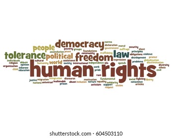 Vector concept or conceptual human rights political freedom or democracy abstract word cloud isolated on background metaphor to humanity world tolerance, law principles, people justice discrimination