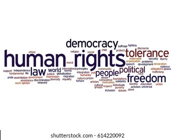 Vector concept or conceptual human rights political freedom or democracy abstract word cloud isolated on background