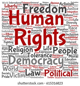 Concepto vectorial o derechos humanos conceptuales libertad política o democracia nube de palabras cuadradas aisladas en segundo plano