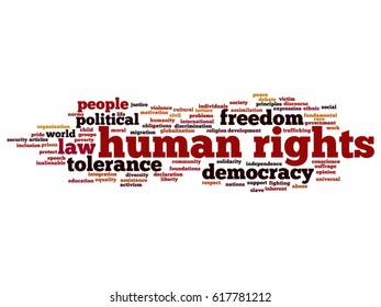 Concepto vectorial o derechos humanos conceptuales libertad política o democracia abstracta nube de palabras aislada en segundo plano