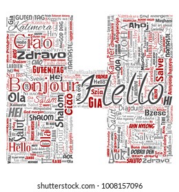 Vector concept or conceptual letter font H hello or greeting international tourism word cloud in different languages or multilingual. Collage of world, foreign, worldwide travel translate, vacation