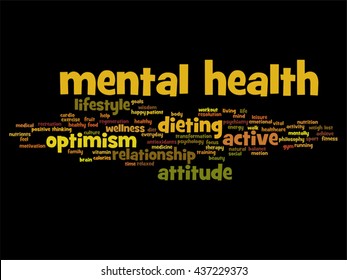 Vector concept or conceptual mental health or positive thinking abstract word cloud isolated on background